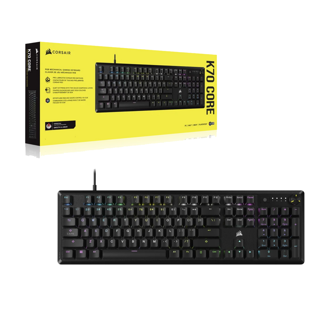 K70 Core RGB Mechanical Gaming Keyboard w/ MLX Red Switches, Wired, Black